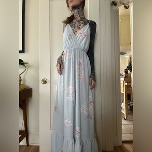Lulus Endless Vacay Powder Blue Floral Maxi Dress XS
